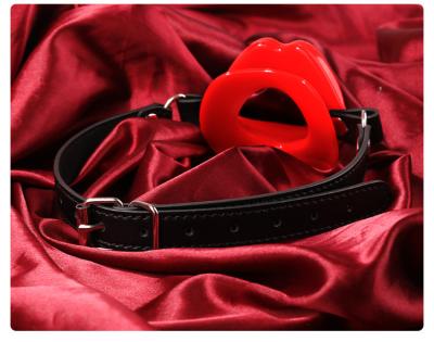 China New Silicone+PU Lips Silicone+PU Open Mouth Gag Bdsm Game Forms Toy Open Mouth Gag Flirting Sex Bondage Soft Leather Ball Toy Cosplay Mouth Gag Breathable for sale