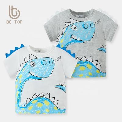 China New Breathable Cute Dinosaur Design Kids Clothes Short Sleeve Around The Collar Cotton Boys Soft T-shirt for sale