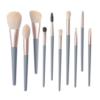 China Angular Blush Sales Promotion Free Sample Soft Plastic Handle Vegan Powder Concealer Brush 10pcs Cosmetic Makeup Set Brush With Pouch for sale