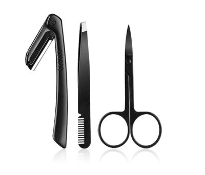 China Wholesale 3pcs Black Beauty Stainless Steel Eyebrow Shaping Knife Tweezers Scissor Makeup Tools/Eyebrow Comb Trimmer Accessories for sale