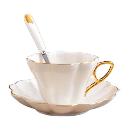 China Factory Direct Disposable Cups Milk Wave Gold Set Handle White Ceramic Coffee Cup With Saucer for sale