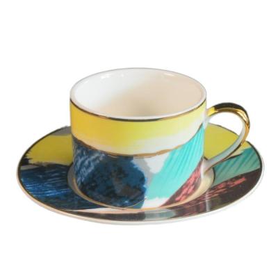 China Good quality stocked price of ceramic coffee cup and saucer set of unique cups saucers for sale