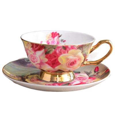 China Factory Viable Original Afternoon Tea Fine Bone China Coffee Cup and Saucer 200ml Flower Ceramic Tea Cups for sale