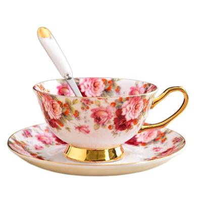 China Hot Selling Disposable Sets CcWith Natural Red Color Camellia Pattern Saucer Spoon Sets for sale