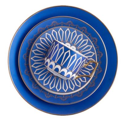 China Durable Multifunctional Wedding Dish And White Restaurant Plates Ceramic Round Blue for sale