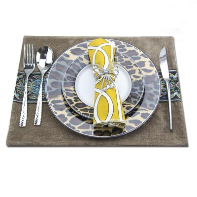 China Viable China Good Sets Family Dinnerware Western Dinner Dishes Set Leopard Print Ceramic Plate Dish for sale