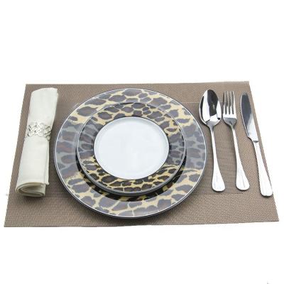 China Sustainable Leopard Print Plates Ceramic Bone Dish 8inch Dining Plates Sets for sale