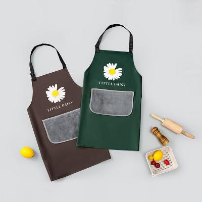 China Daisy Bib PVC Pattern Korean Waterproof Cleaning Apron Removable And Washable Apron for sale