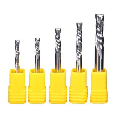 China Excellent Technology 10pcs 5mm 6mm Woodworking Milling Cutter Two Left Spiral Carbide Bottom Flute Sharpener Cut End Mill Tool CNC Router Bit for sale