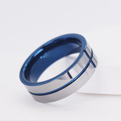 China New Fashion Vintage Blue Line Thin Men's Tungsten Rings Tungsten Carbide Rings For Men's Fashion for sale