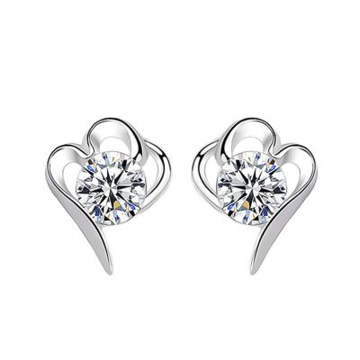 China FASHIONABLE S925 Heart Earrings Sterling Silver Plated White Gold Pierce Irregular Female Cubic Zirconia Earrings for sale