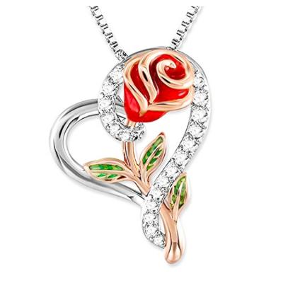 China Romantic European and American love rose diamond necklace set fashion valentine's day gift for sale