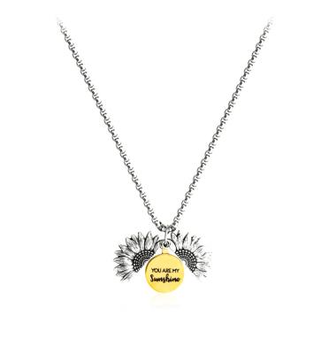 China Youaremysunshine Romantic Sunflower Necklace Engraved Hidden Message Pendant for sale