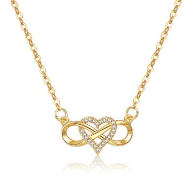 China Romantic Design Infinity Cable Heart Cubic Zirconia Symbol Lovers Copper Inlaid Chain Necklace for sale