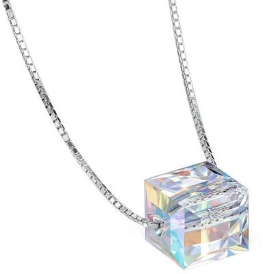 China Vintage 8mm Aurora Sugar Pendant Necklace Austrian Crystal Rubik's Cube Clavicle Chain For Women for sale