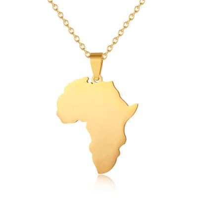 China CLASSIC Titanium Steel Shiny Gold Map Design African Pendant Gold Plated Necklace for sale