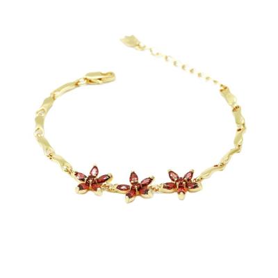 China Vintage and American 162mm European Colorful Gold Plated Zircon Flower Simple Light Copper Bracelet for Women for sale