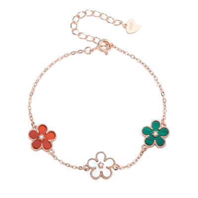 China FASHIONABLE Five Petals Bracelet Fritillaria Agate Malachite Malachite Flower Design S925 Sterling Silver Red Bracelet For Women for sale