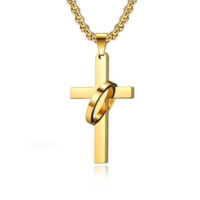 China Stainless Steel Religious Premium Ring Gold Cross Plated Pendant Religious Fine Polished Men's Pendant Without Chain for sale