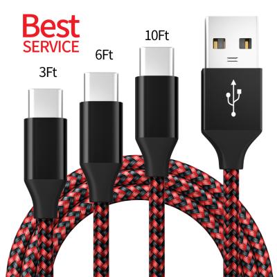 China MP3 MP4 Player Nylon Braided Mobile Phone Charging Cable Made In China 10ft USB A Type C Charger USB Cable To Type C Charging Cable Fast Charging for sale