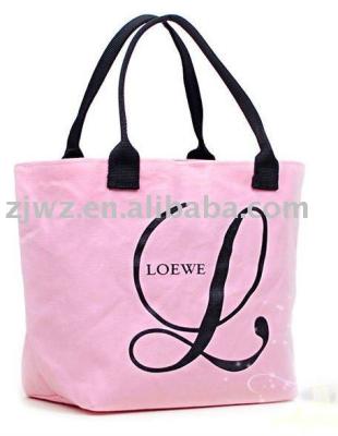 China Large Leather Handled PU Handle Cotton Material Shopping Bag for sale