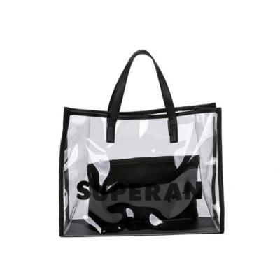 China Ladies Recyclable Clear Transparent Summer Travel Tote PVC Waterproof Bag for sale