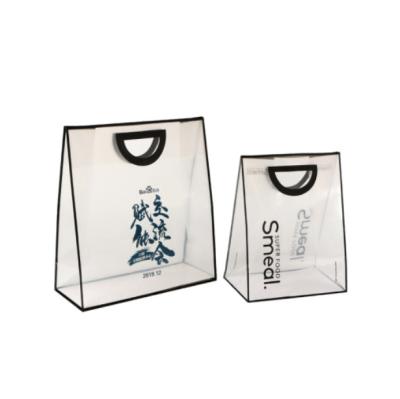 China Recyclable Promotional Frosted Clear Plastic PVC Die Cut Shopping Bag Customized PVC Packaging for sale