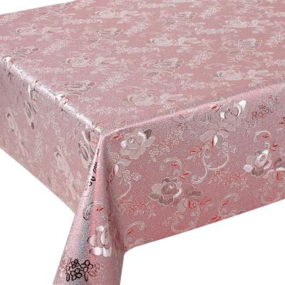 China Plastic Embossing Oilproof Purple GP Tablecloth With Yarn Polyester Fabric for sale