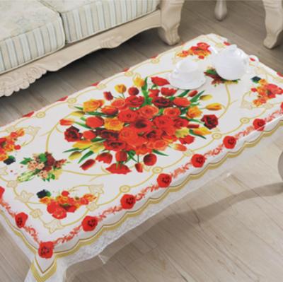 China Oilproof Customized Clear Printed Independent Flower Designs Plastic Tablecloths Rolls for sale