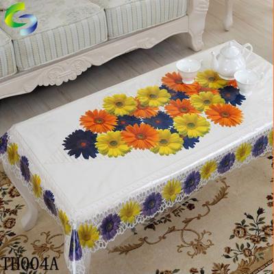 China Beautiful Oilproof Rectangle Customized Clear Printed PVC Freestanding Table Cloth for sale