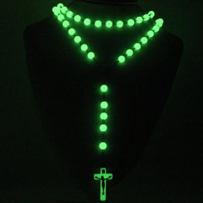 China Catholic Acrylic Luminous Rosary Beads Jewelry Cross Necklace Luminous Rainbow Acrylic Prayer Beads Cross Necklace For Men for sale