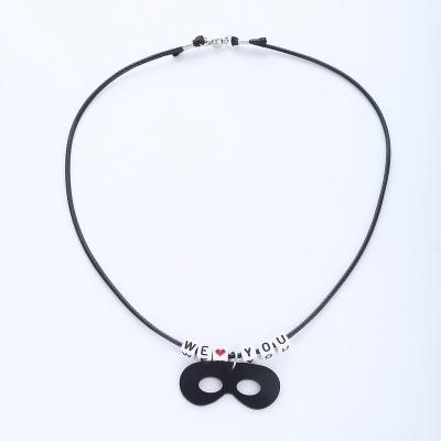 China Wholesale Simple Black Catholic String Cheap Love You Acrylic Pendent Necklace Leather Necklace For Kids for sale