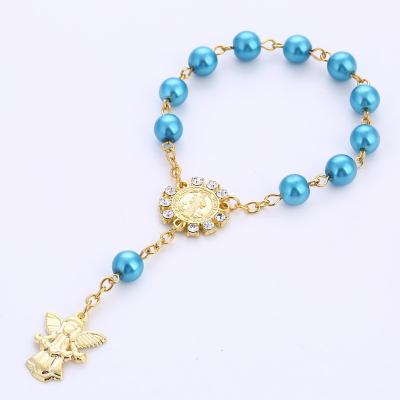 China Religious Gold Angel Pendant Rosary Bracelet 8mm Holy Communion Cup Wedding Catholic Baptism Beads Rosary Bracelet for sale