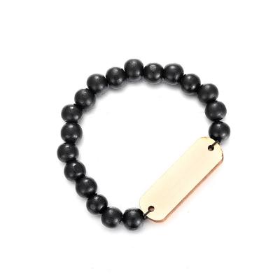 China Other Hot Sale 10mm Wooden Beaded Square Customized Letter SWAG Stretch Elastic Adjustable Engraving Bracelet For Women Men for sale