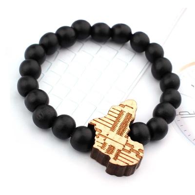 China Hiphop African Map Wood Bracelet Beaded Bracelet For Man Woman Black Lives Matter African Map Wood Elastic Wood Bracelet for sale