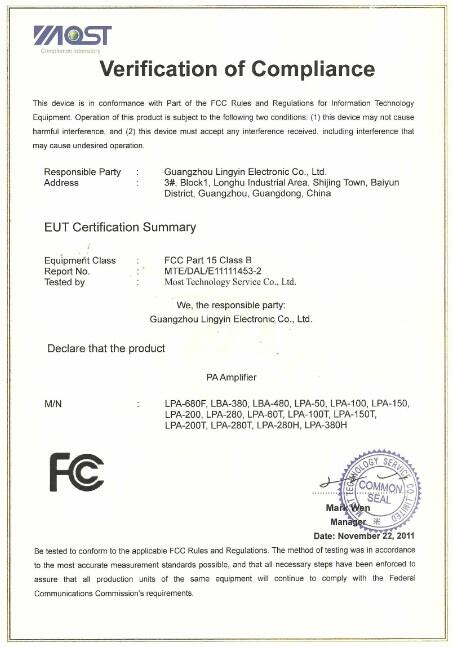 FCC - Guangzhou Lingyin Electronic Co., Ltd.