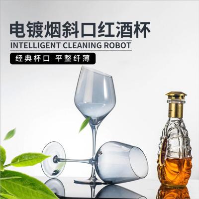 China Slope Disposable Mouth Glass Wine Goblet Smoke Electroplating Gray Wine Glass for sale