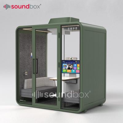 China Indoor Office Booth (Other) Adjustable Sound Box For Sale Noise Proof Large 4 Person Noise Reduction Meeting Office Pod for sale