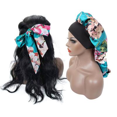 China Silky Stretch Headband Satin Sleep Cap Durag Head Band Hair Band Two In One Printed Set for sale