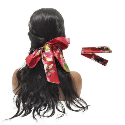 China Factory wholesale low MOQ narrow satin elastic design silky hair band printed solid ladies girls for sale