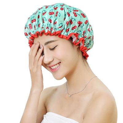 China Select Amazon Double Layers Stocked Satin Lined Waterproof Elastic Shower Cap for sale