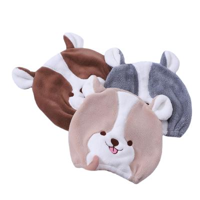 China Viable Coral Fleece Quick-Dry Cartoon Baby Turban Hair Dryer Hat Towel for Kids Children for sale