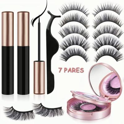 China Natural 7 Pairs Natural Magnetic Eyelashes Set With Mirror Mink Eyelashes With Magnetic Eyeliner For Eyes Makeup for sale