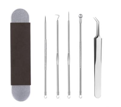 China Eco-friendly 5PCS Facial Tweezers Acne Blackhead Removal Clean Needle With Metal Box For Beauty Salon Home Use for sale