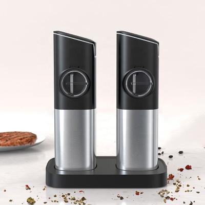 China Viable Ceramic Grinding Stone Link-C Spice Grinder Spice Mill Gravity Electric Salt and Pepper Grinder Set With Blue Light for sale