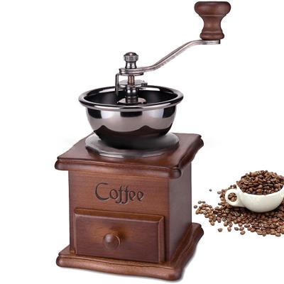 China Retro Household Viable Wholesale Beech Spice Pepper Grinder Adjustable Hand Crank Operated Coffee Grinder Grain Grinder Manual for sale