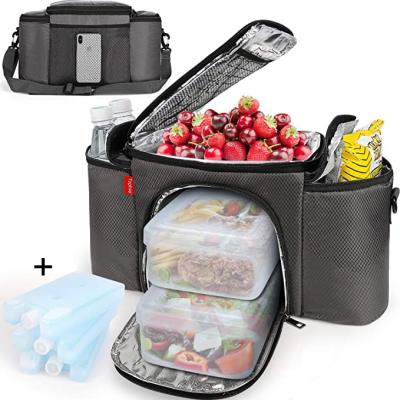 China Large Reusable Insulated Waterproof Lunch Box Contain 3 Ice Packs Insulated Lunch Bag With Shoulder Strap for sale