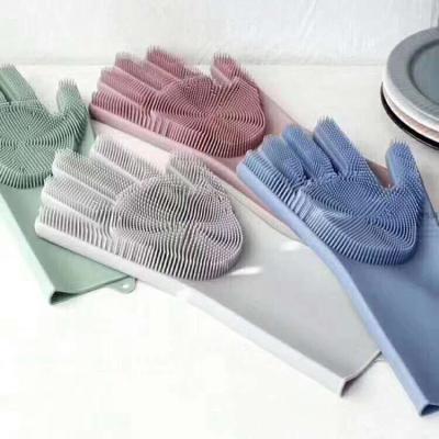 China Hot Selling Silicone Dishwashing Gloves Heat Resistant Silicone Cleaning Gloves With Washing Scrubber for sale