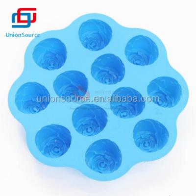 China Stocked 12 Hole Rose Silicone Cookies /Cake Mold for sale