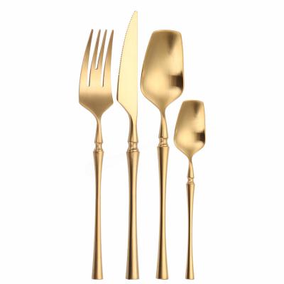 China Sustainable luxury metal reusable gold plated cutlery flatware pvd plated 304 stainless steel gold spoon fork knife cutlery set for sale